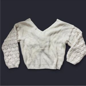 Elegant Cream V-Neck Off the Shoulder Cable Knit Sweater